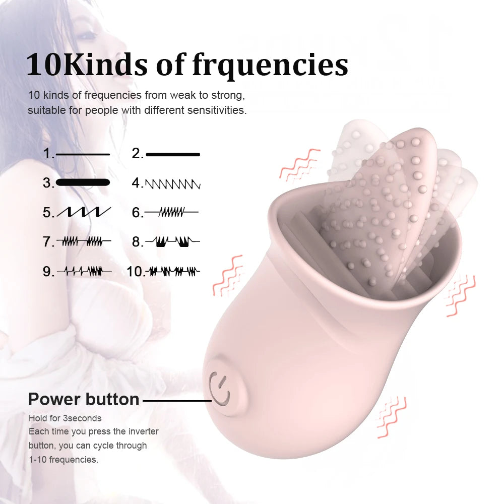 10 Mode Tongue Vibrator - USB Rechargeable, Safe Silicone Material, Discreet Packaging