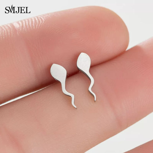 2024 Stainless Steel Sperm Shape Stud Earrings Unique Punk Style Tadpole Earrings for Adults Sexy Funny for Couples Jewelry