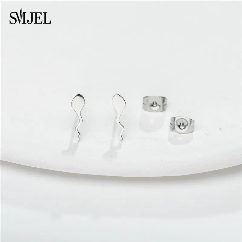 2024 Stainless Steel Sperm Shape Stud Earrings Unique Punk Style Tadpole Earrings for Adults Sexy Funny for Couples Jewelry