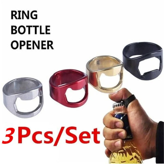 3 Pcs/set Stainless Steel Creative Versatile Cool Finger Ring Bottle Opener Bar Beer Tools(color Random)