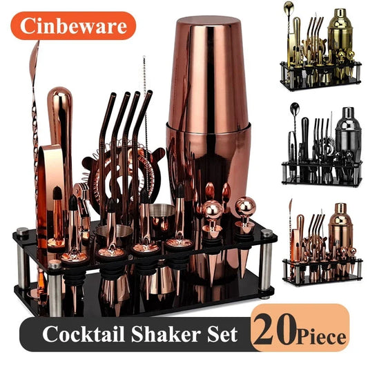20piece Complete professional cocktail boston shaker drinks Bartender kit cocktail mixer Set household utensils for hospitality